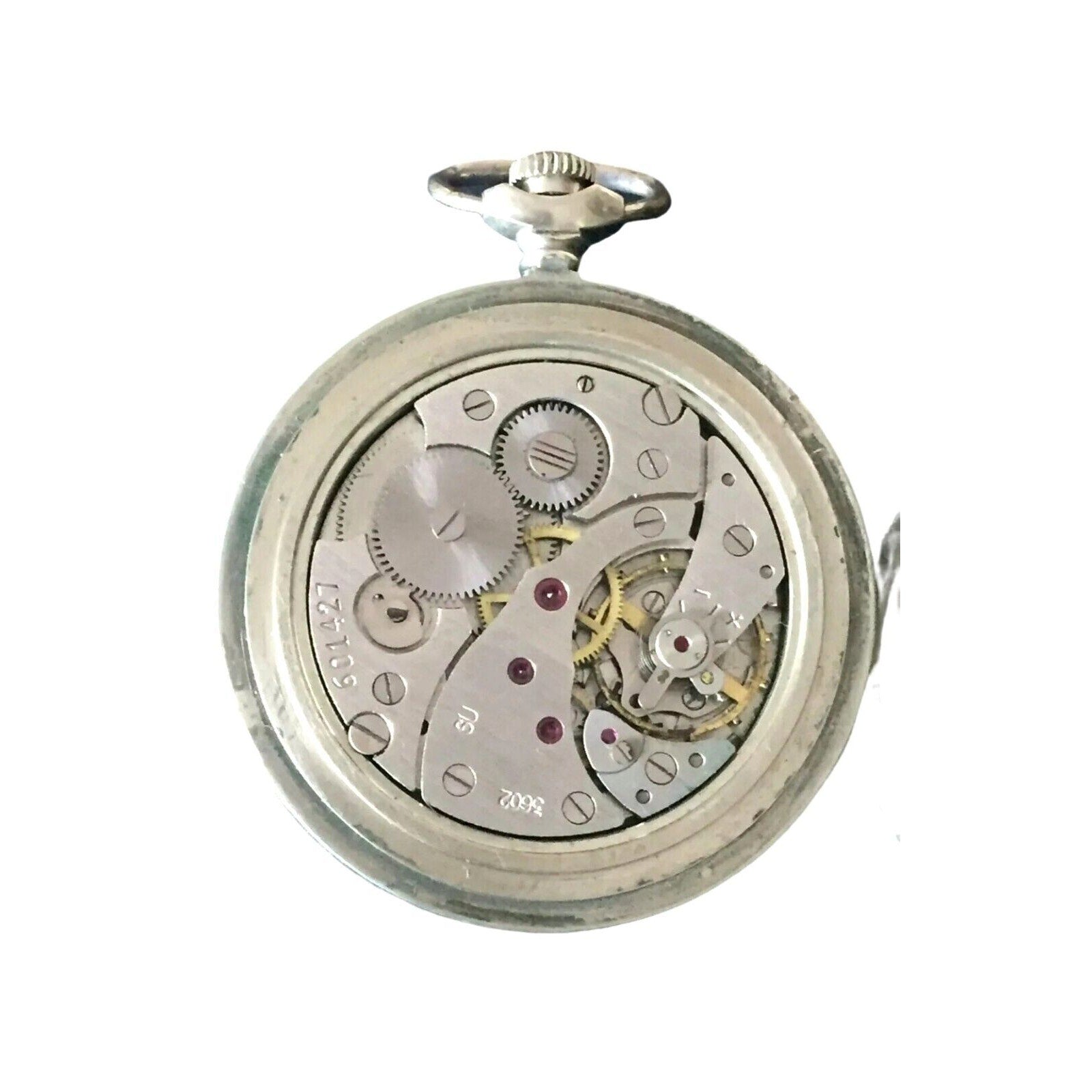 Molnija Pocket Watch Antique Russian Railroad Train Wheels 18 Jewels Open Face