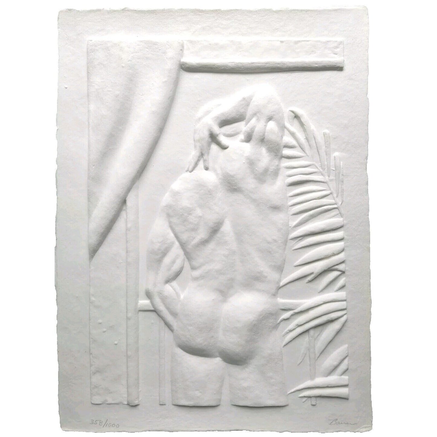 Bauer Cast Paper Relief Sculpture Hand Signed Man Portrait Act Artwork 358/1000