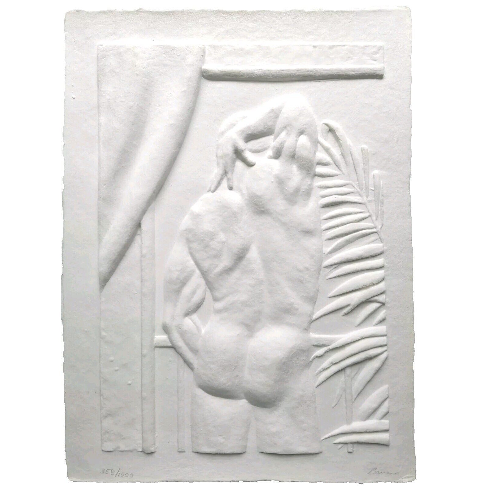 Bauer Cast Paper Relief Sculpture Hand Signed Man Portrait Act Artwork 358/1000