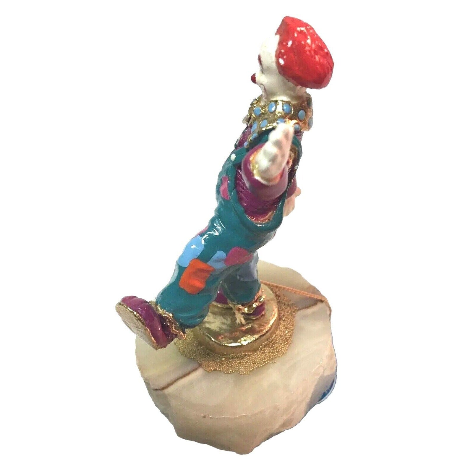 Ron Lee Signed Clown Figurine, Bronze Enamel on Onyx, 1999