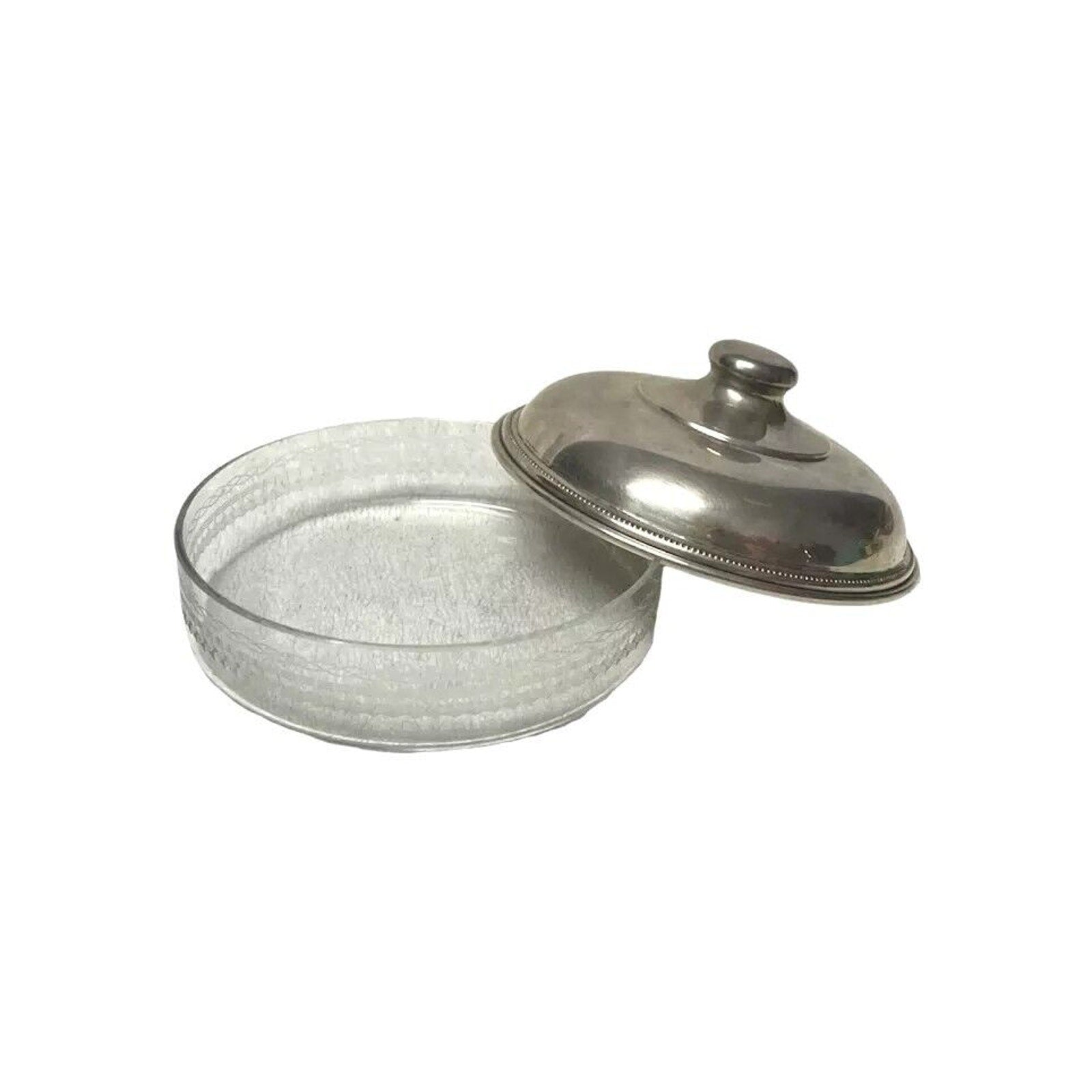 Antique Sterling Silver & Cut Glass Covered & Domed Butter Plate Dish w Lid