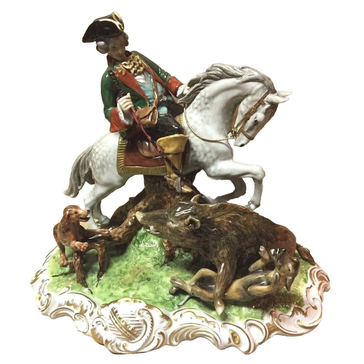 Unterweissbach Dresden Glazed Porcelain Hunter on Horse Figurine from Germany