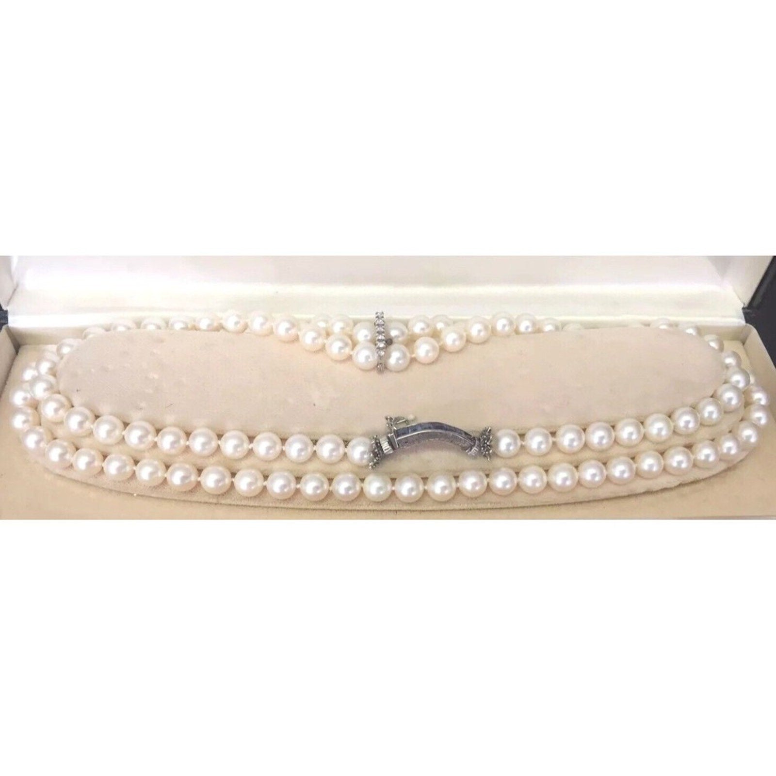 Vintage Estate Natural Pearls Necklace with Diamonds,Blue Sapphires White Gold