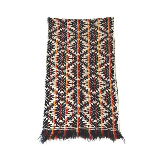 Vintage Hand Woven Geometric Table Runner Rectangular Thick Yarn Red Green Beige