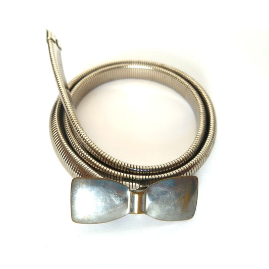 Womens Silver Tone Metal Stretch Bow Belt Vintage 23"