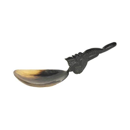 Vintage Carved Chinese Brown Rice Spoon with Dragon Handle 10"