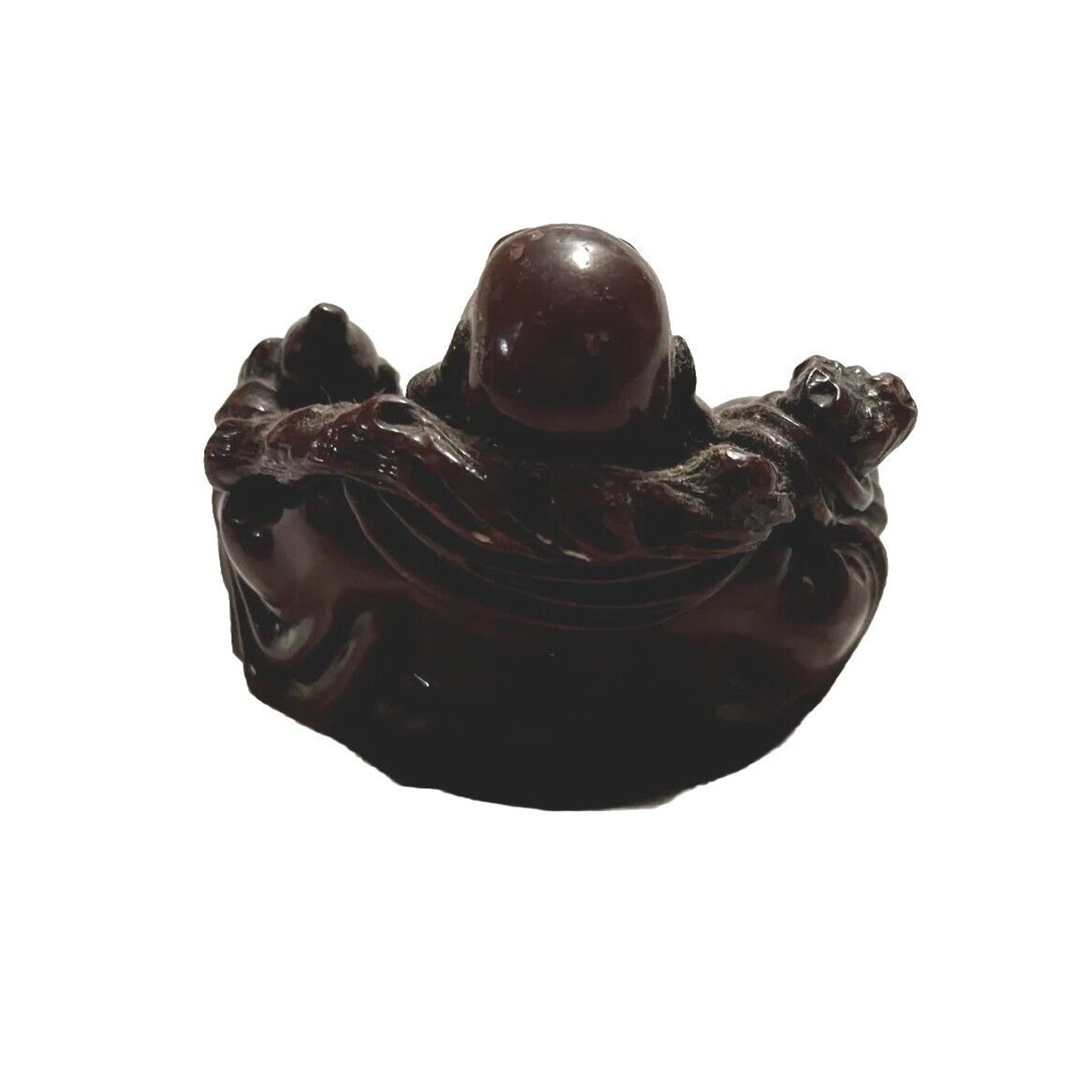 Vintage Budai Laughing Sitting Buddha Burgundy Red Resin Figurine