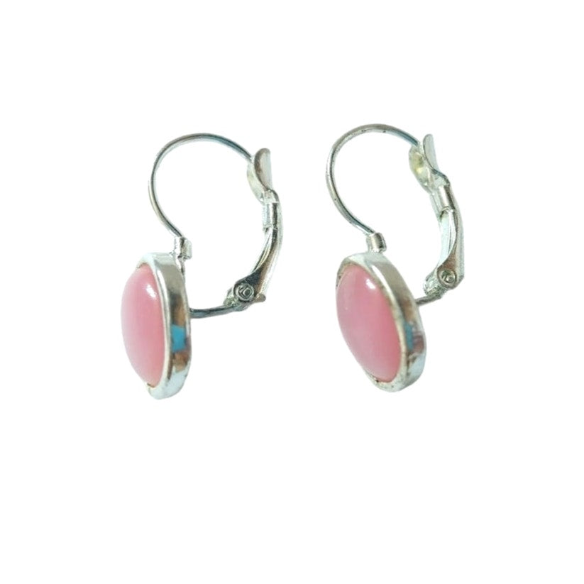 Vintage Pink mother Of Pearl Dangle Earrings Sterling Silver Plated Lever Back