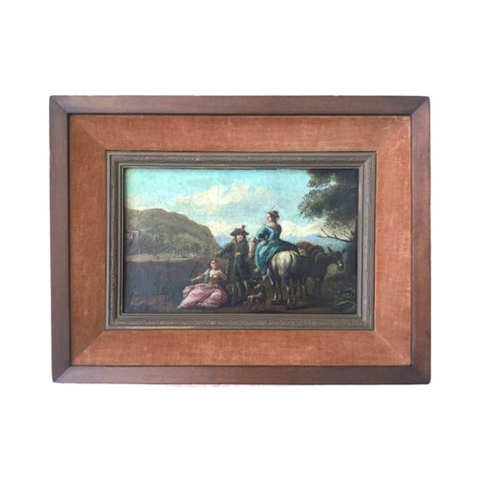 Painting Antique Dutch Oil On Canvas Ladies Fine Art 18th Century Framed Baroque