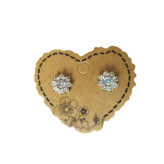 Daisy Round Cut Clear Rhinestones Flower Stud Earrings Sterling Silver 925