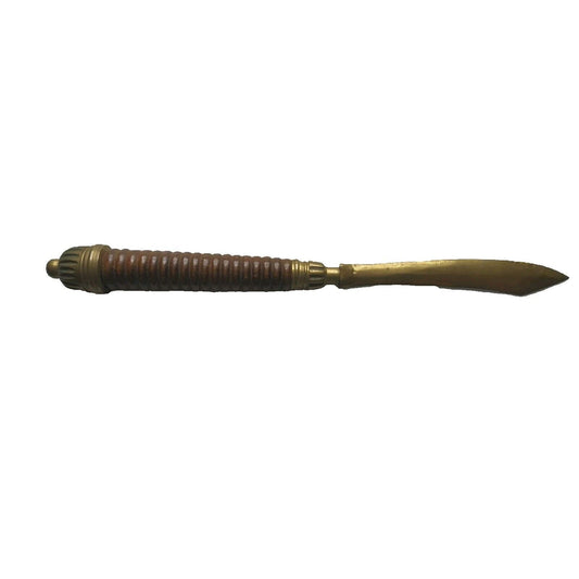 Antique Vintage Letter Opener Knife Gold Tone Brass W/ Wooden Handle