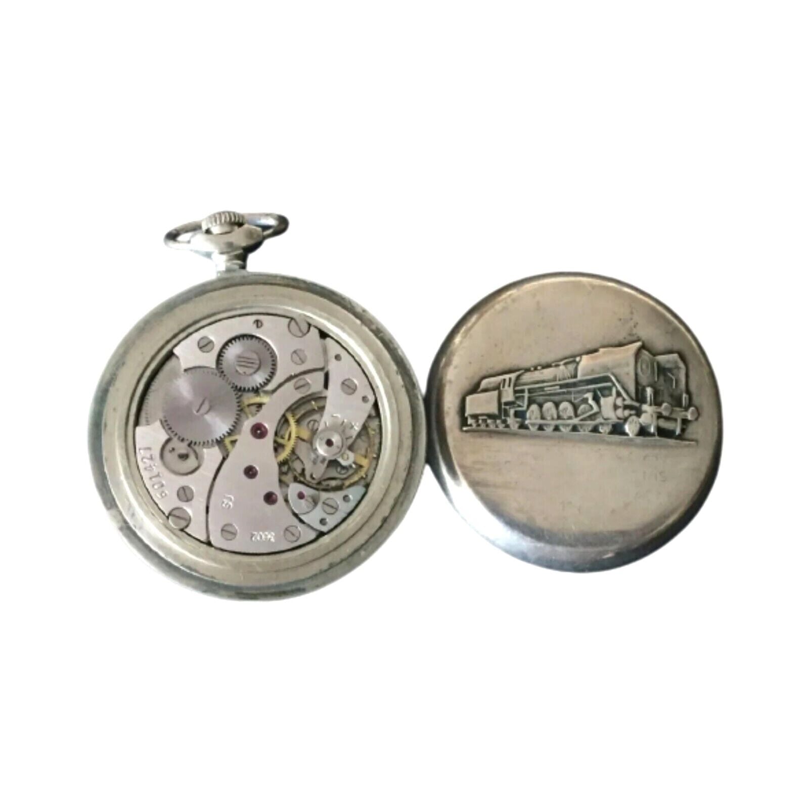 Molnija Pocket Watch Antique Russian Railroad Train Wheels 18 Jewels Open Face