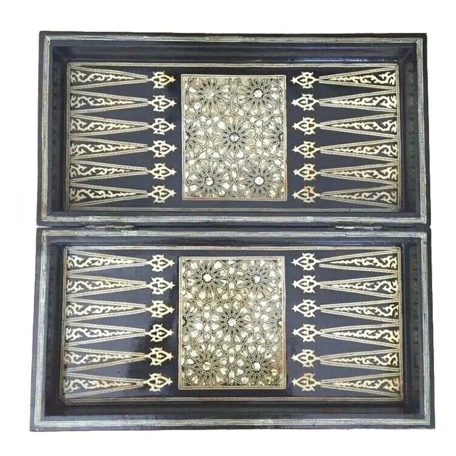 Vintage Black Beige Abalone Mother Of Pearl Inlayed Backgammon Chessboard