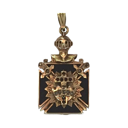 Antique Masonic Knight 32nd Degree Diamonds Onyx 14K Gold Pendant Medallion