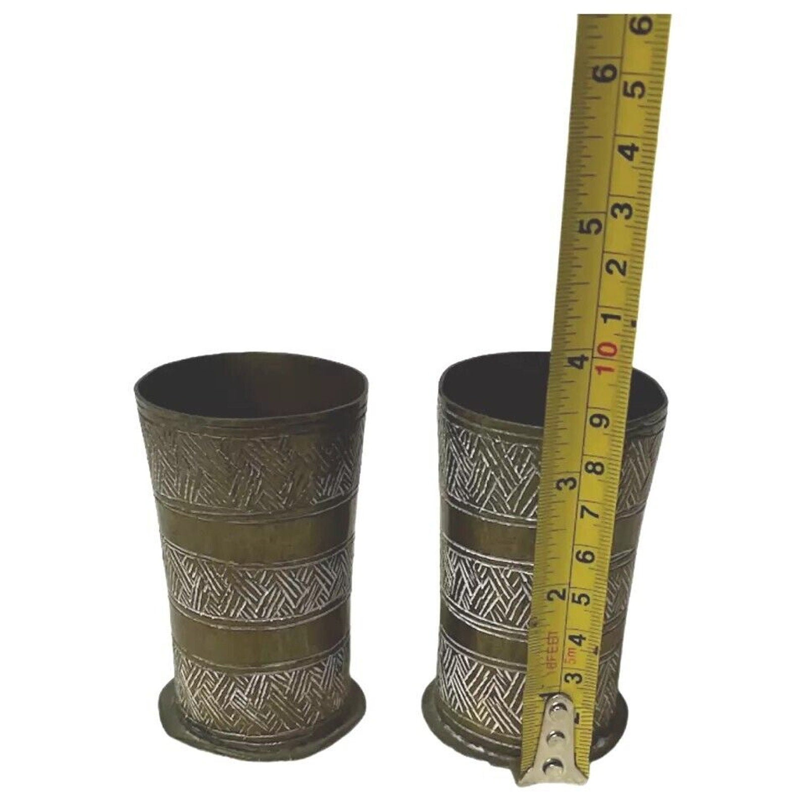Set Of 2 Vintage Rare Drinking Shot Glass Chalice Hand Carved Copper India