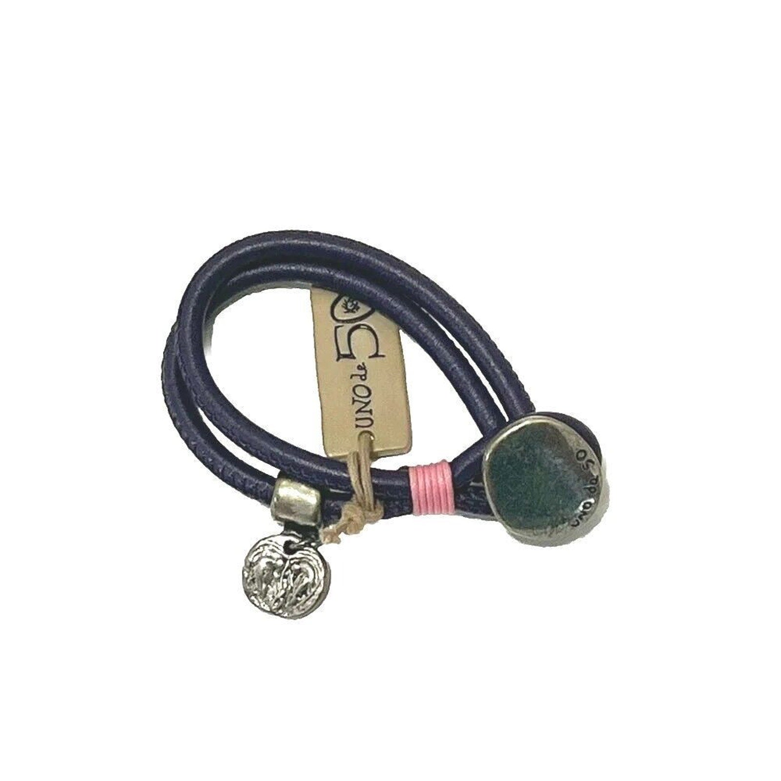 Uno de 50 Unisex Bracelet Purple Leather Silver Heart Charm Spain Men's Women's