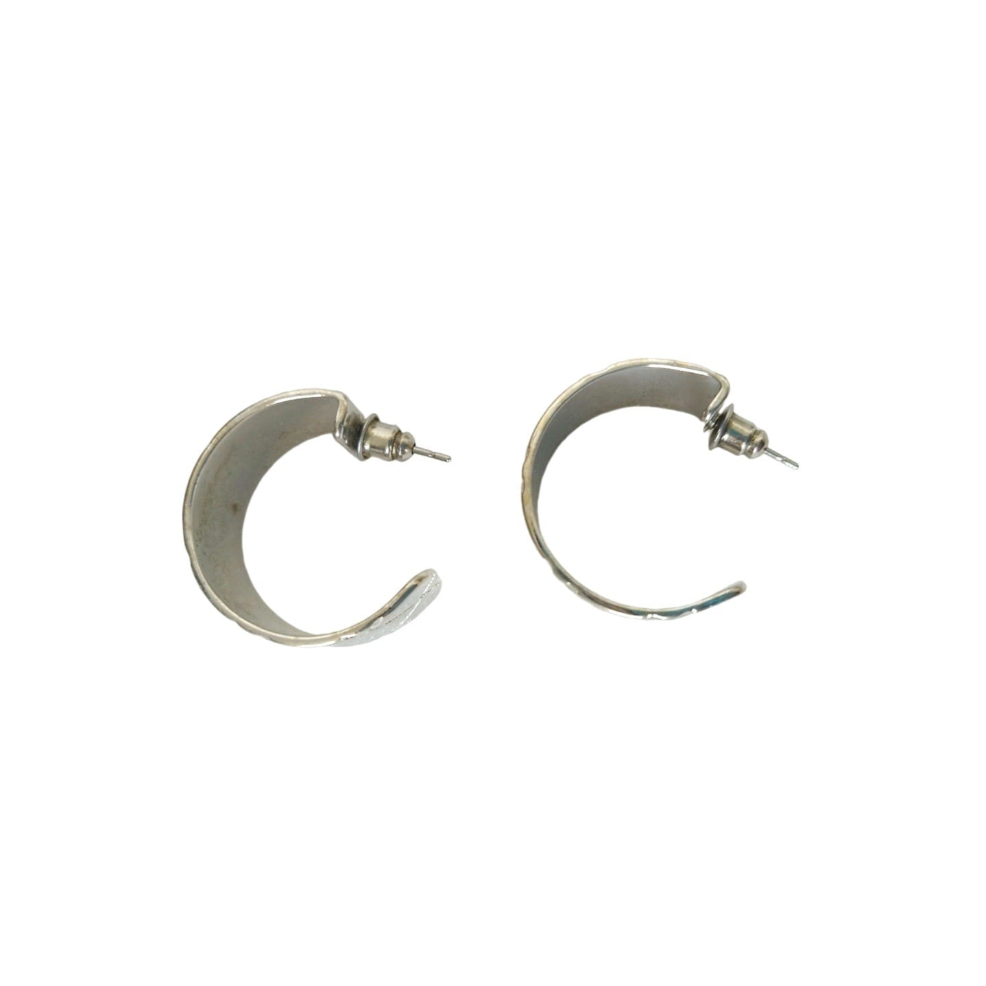 Vintage Avon Silver Tone C Hoop Earrings Open Hoops Diamond Etched Pattern