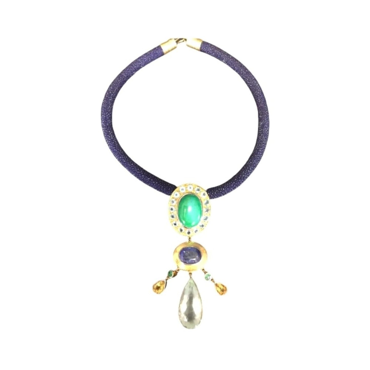 Women's Necklace Vintage Jadeite Tanzanite Aquamarine Stingray Sterling Silver