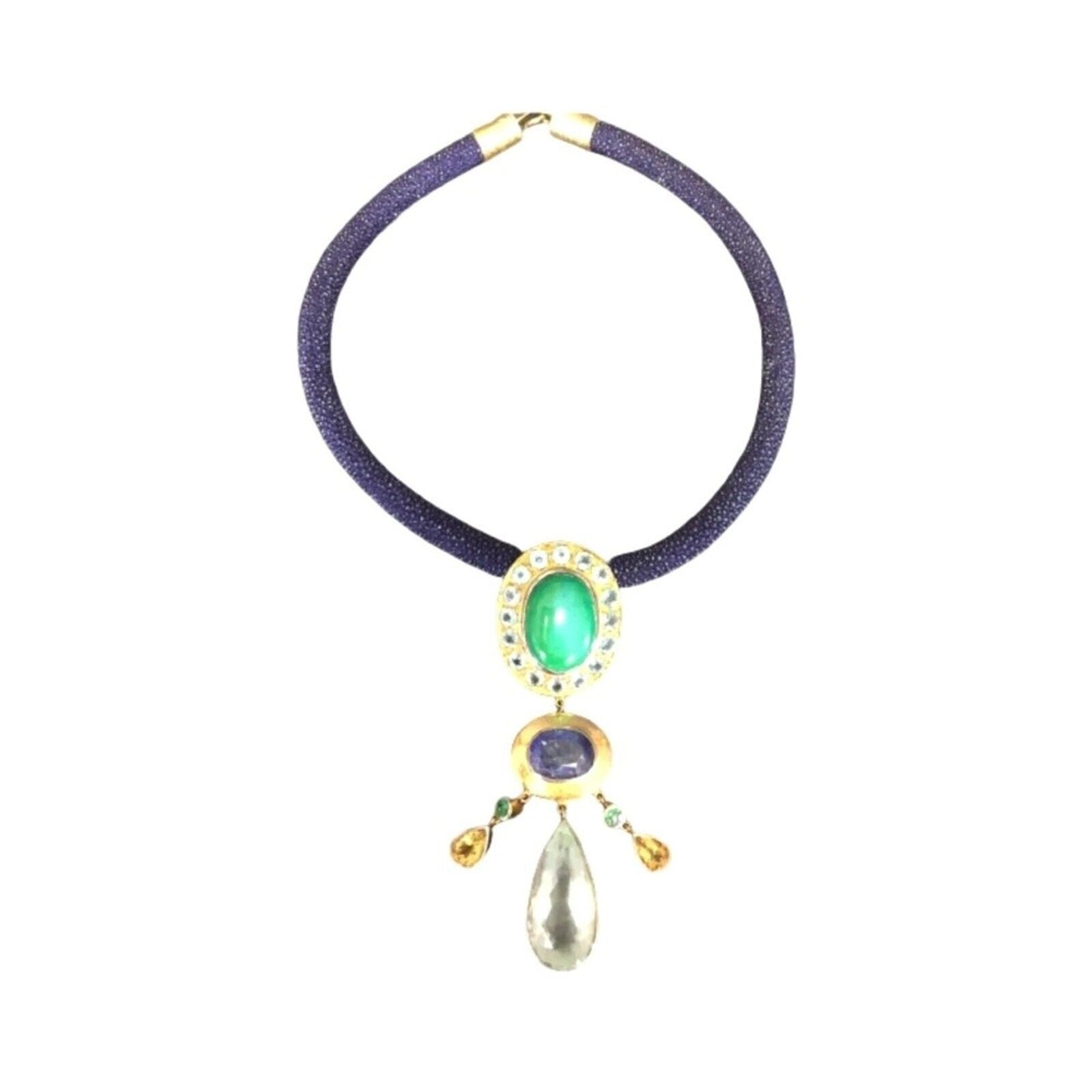 Women's Necklace Vintage Jadeite Tanzanite Aquamarine Stingray Sterling Silver