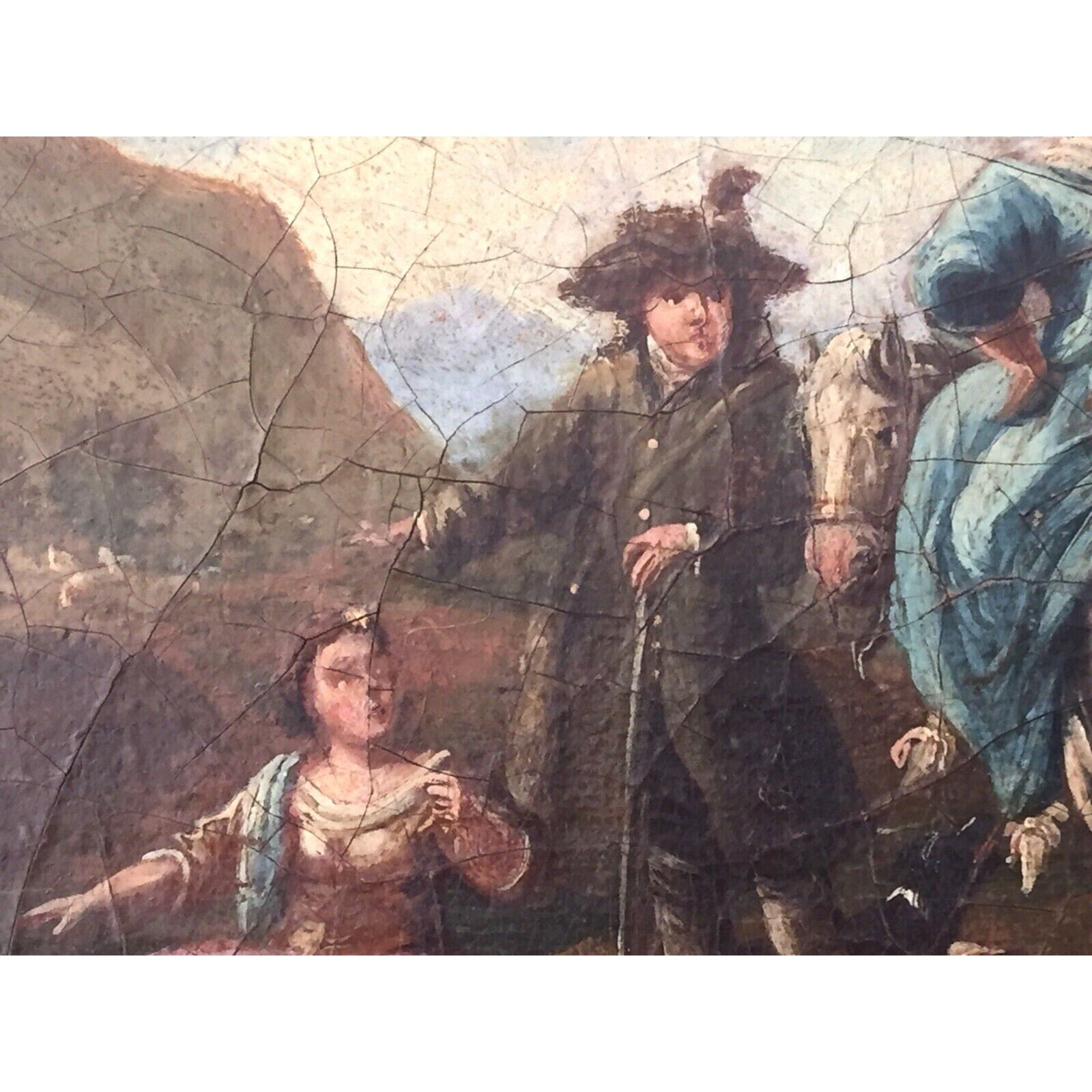 Painting Antique Dutch Oil On Canvas Ladies Fine Art 18th Century Framed Baroque