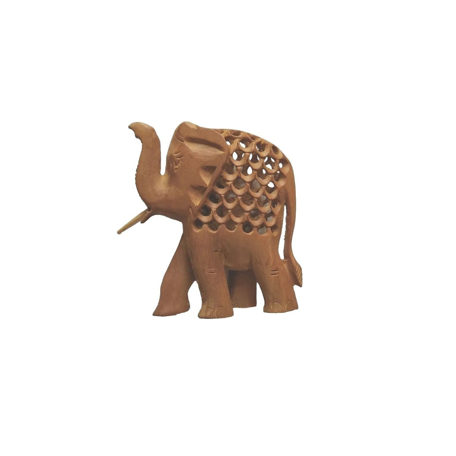Vintage Figurine Fertile Pregnant Carved Critter Wood Elephant Mother w Baby
