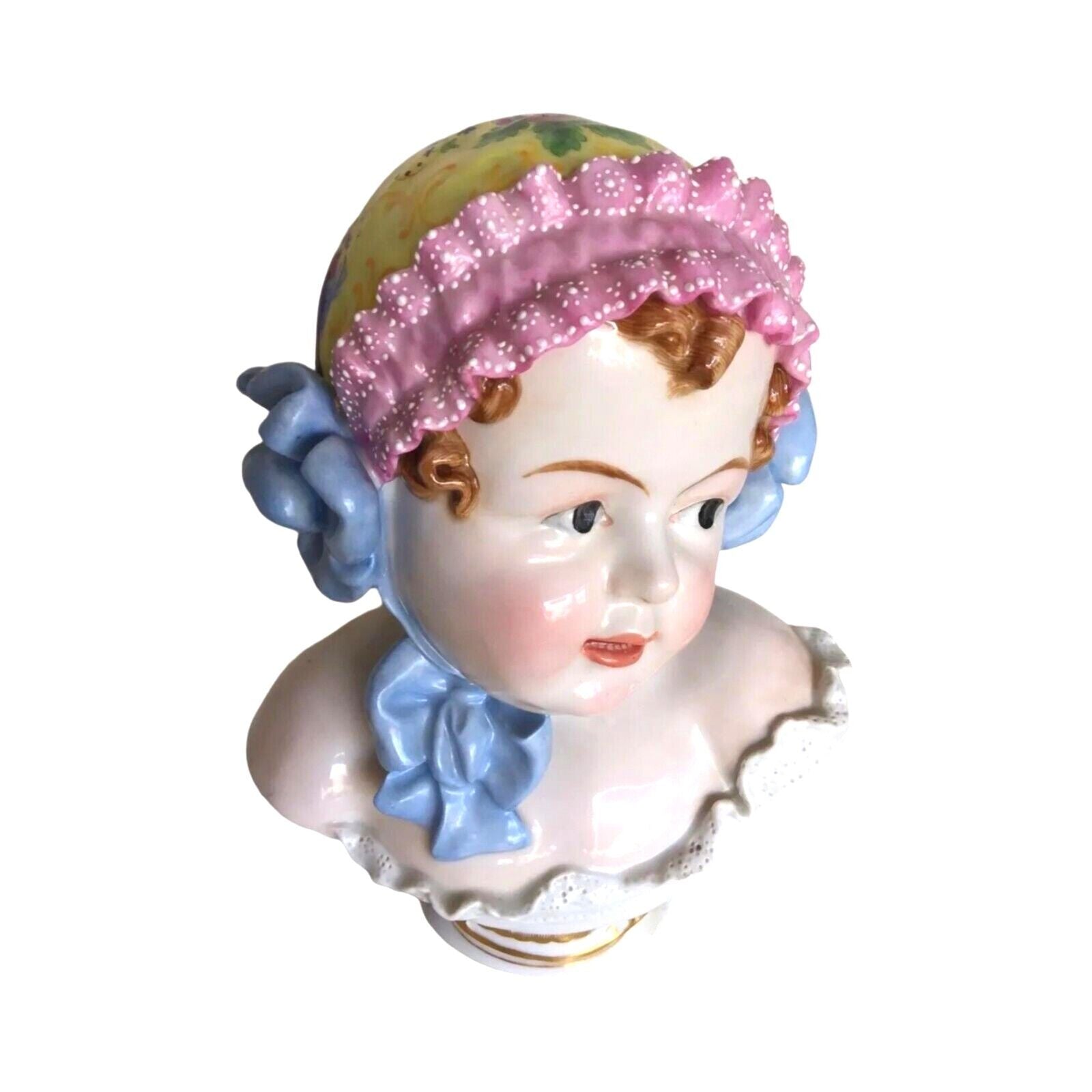 Antique Baby Girl Bust Figurine Sculpture Carl Thieme Dresden Porcelain 19c Art