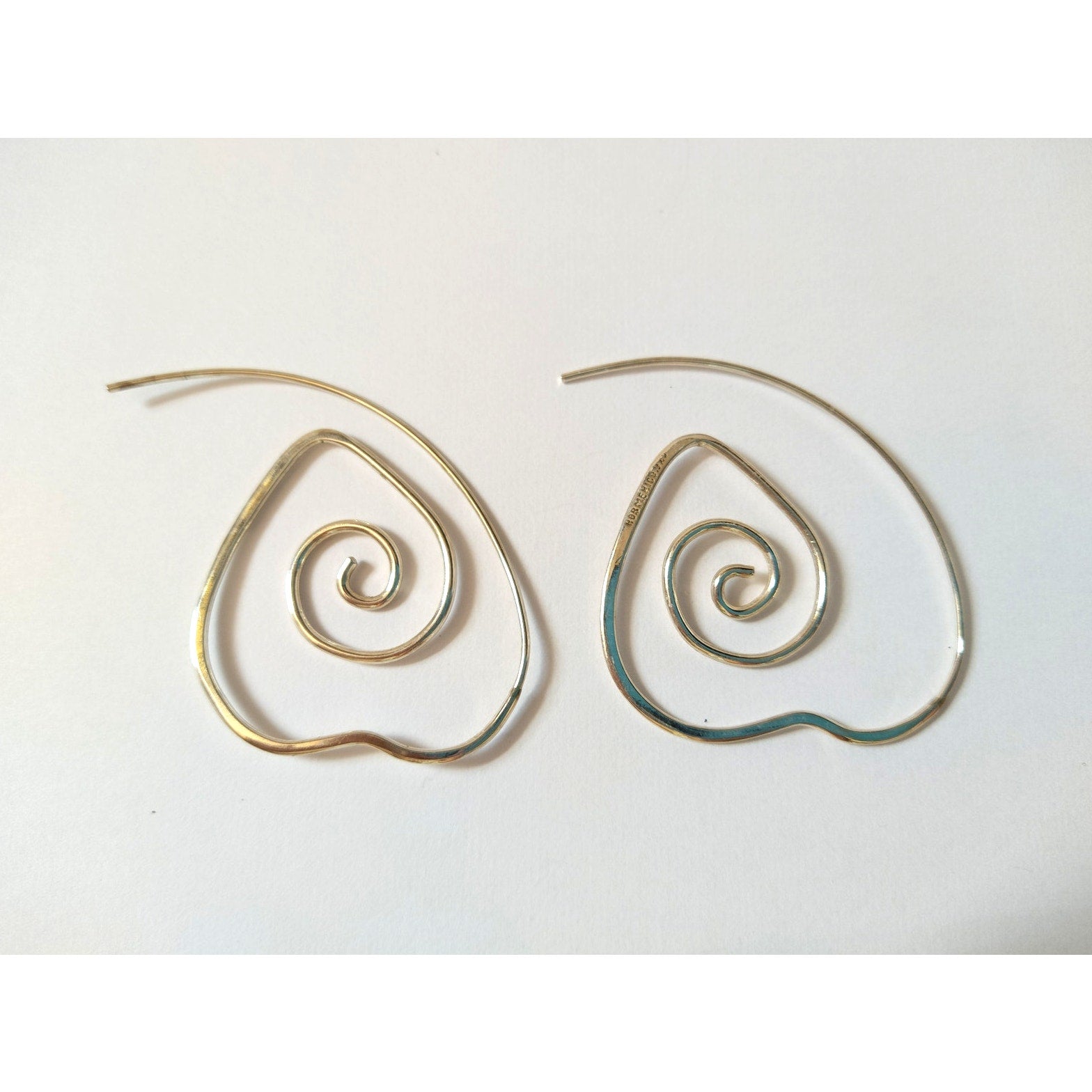 HOB Mexico Signed Spiral Hearts Hoop Earrings Sterling Silver 925