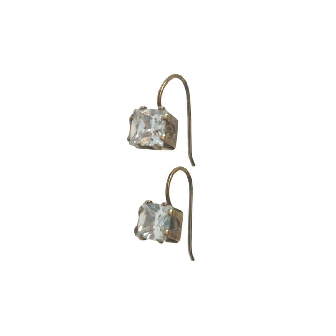 Vintage Princess Cut CZ Cubic Zirconia Women's Hook Earrings Sterling Silver 925