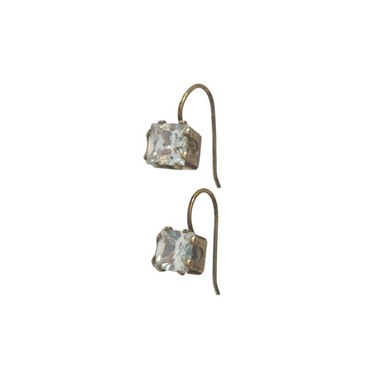 Vintage Princess Cut CZ Cubic Zirconia Women's Hook Earrings Sterling Silver 925
