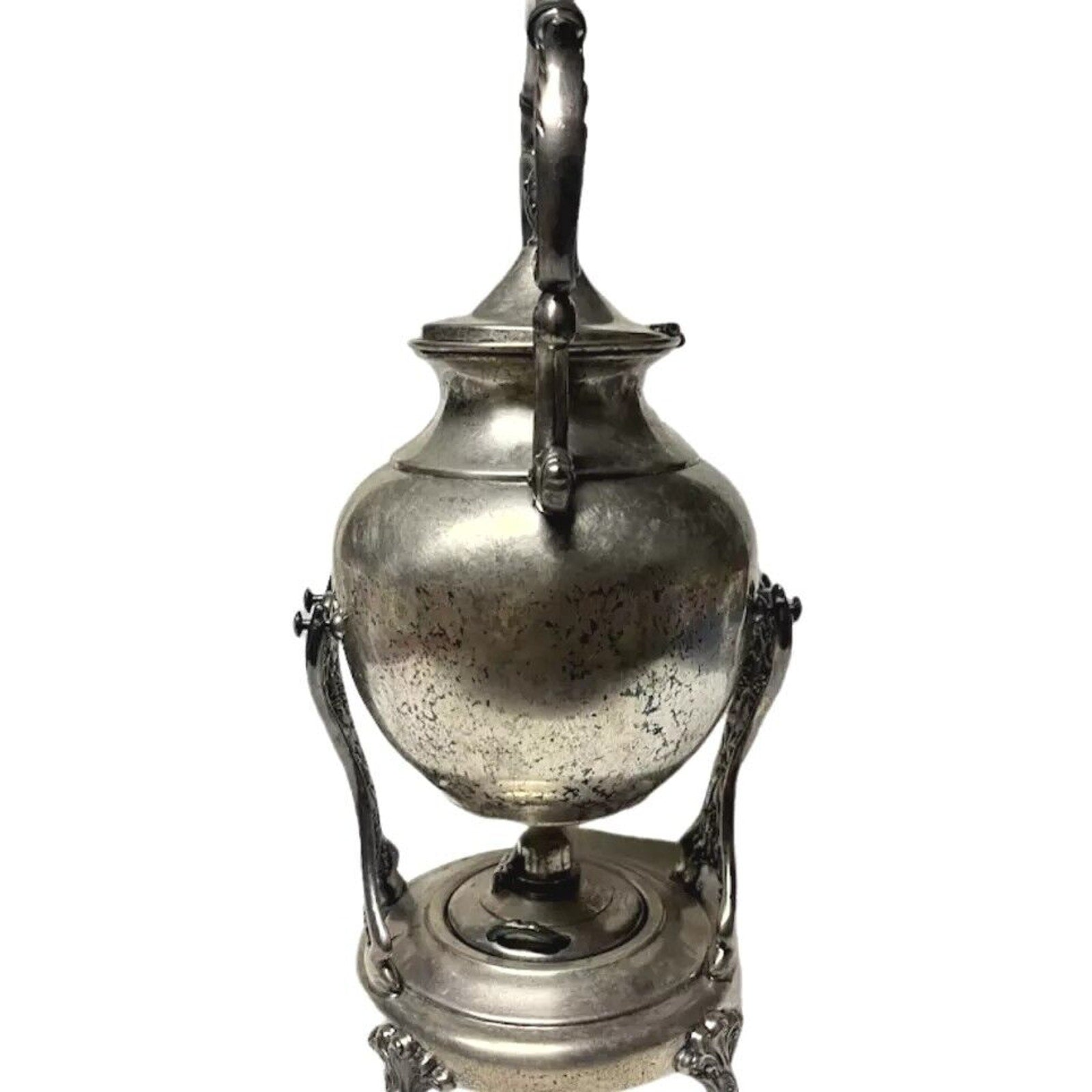 Antique Victorian Silver on Copper Teapot with Stand and Burner England