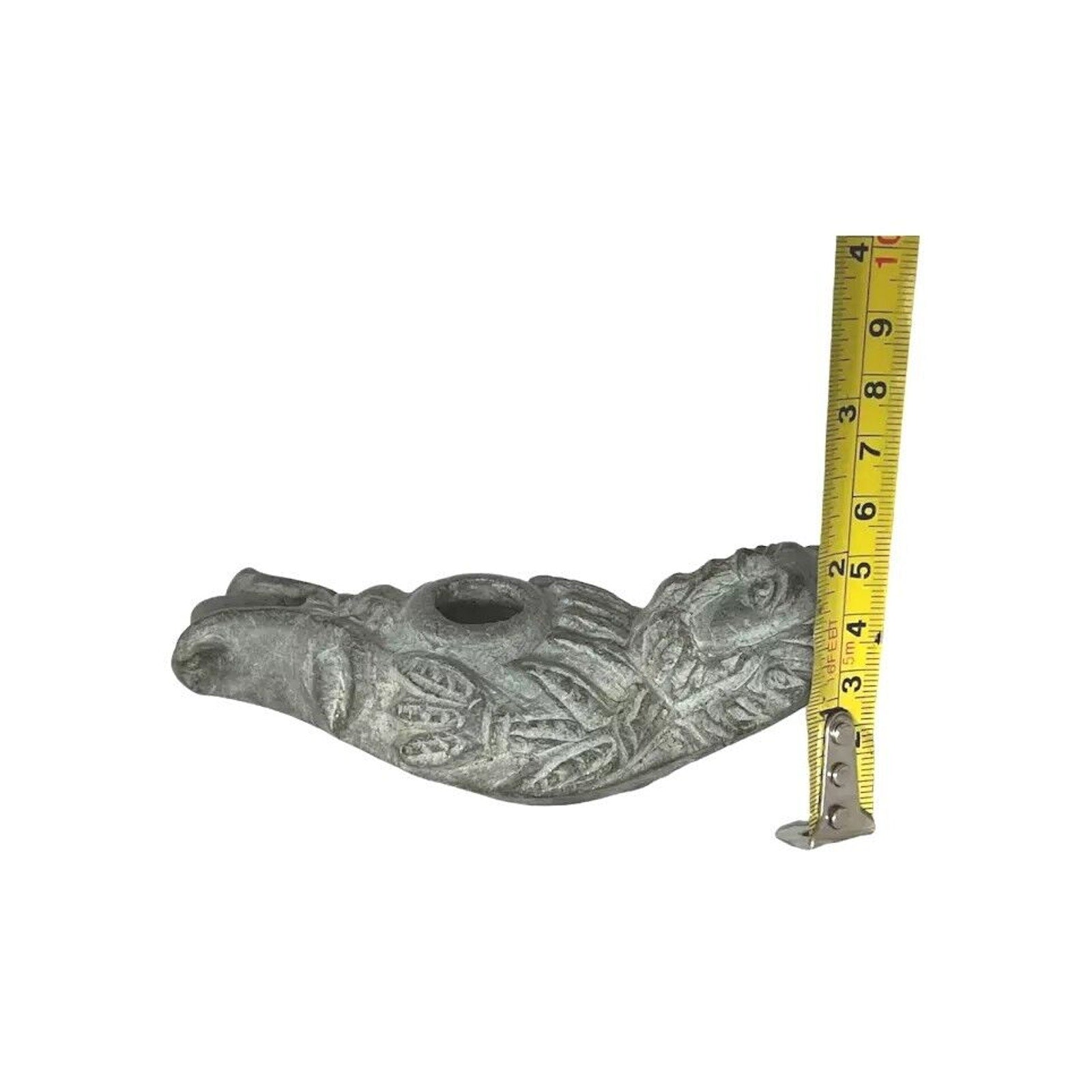 Rare Middle Eastern Oil Lamp Carved Figural Face Black Stone circa 200AD