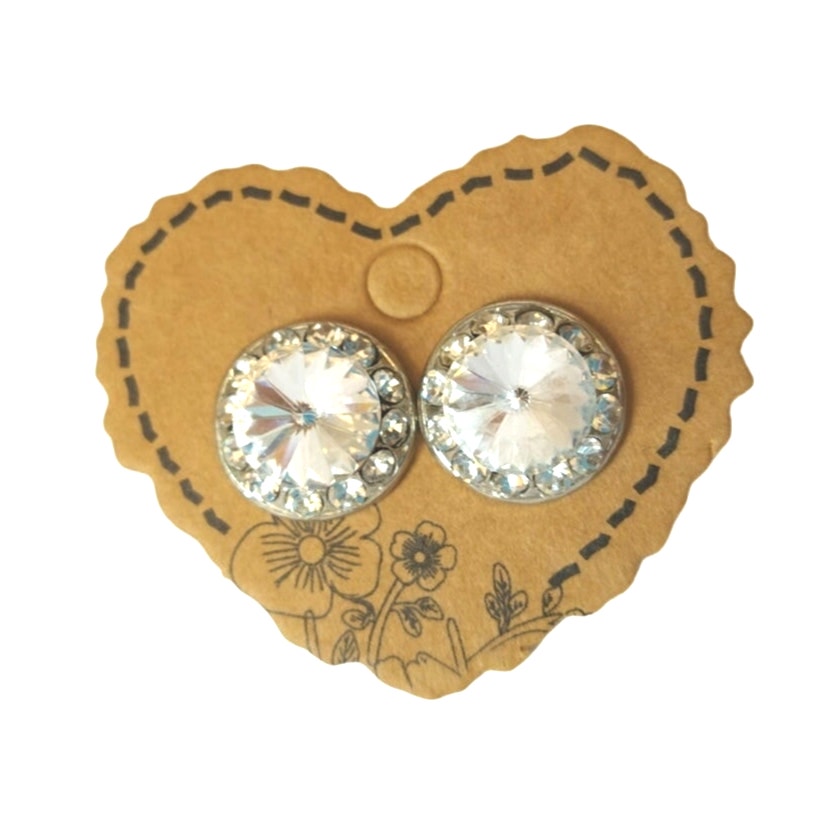 Vintage Round Cut Rhinestones Bridal Stud Earrings Sterling Silver Plated Post