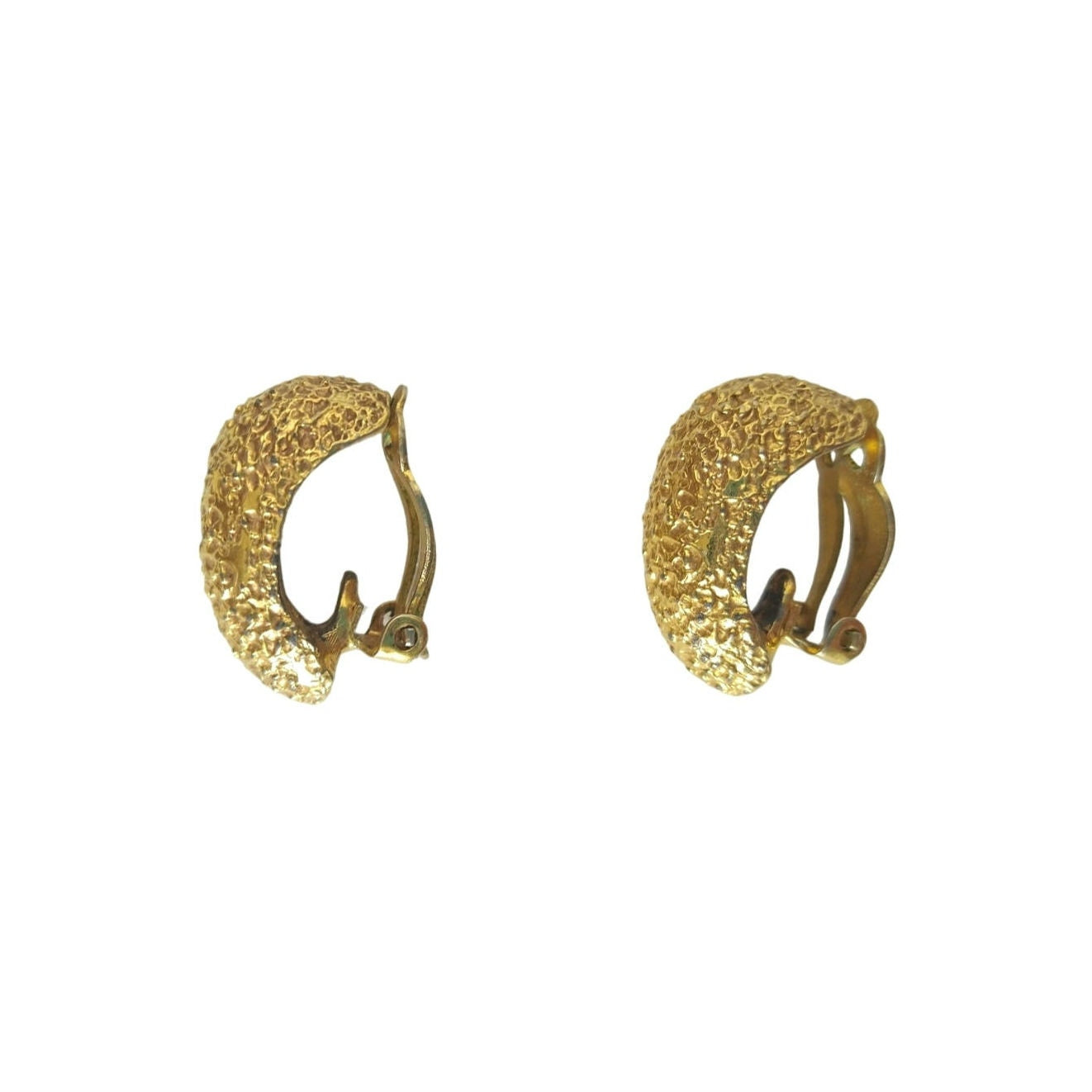 Vintage Joseph Mazer Shiny Gold Tone Nugget Textured Dome Shaped Ear Clip On