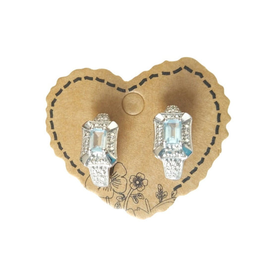 Emerald Cut Blue Topaz Crystals Cuff Stud Earrings Sterling Silver 925 Post