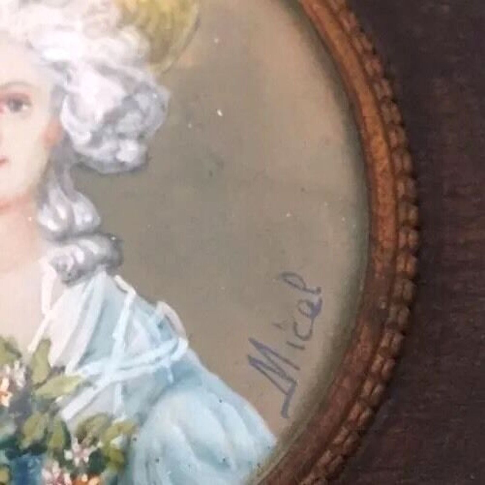 Antique French Miniature Painting Madame Elizabeth Louis Sister Signed Fine Art