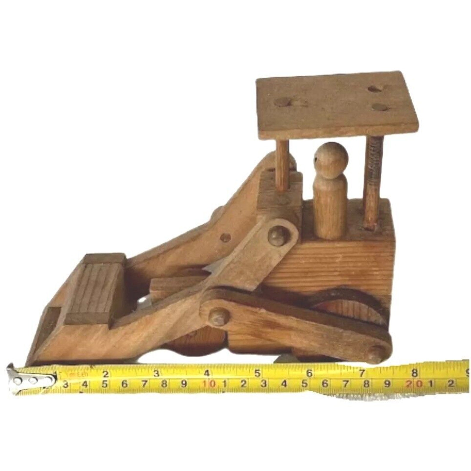Vintage Children's Wooden Wood Toy Bulldozer With Driver And Roof
