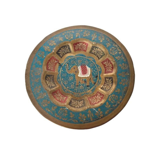 Vintage Indian Hindu Elephant Copper Enamel Decorative Hanging Plate 6” India