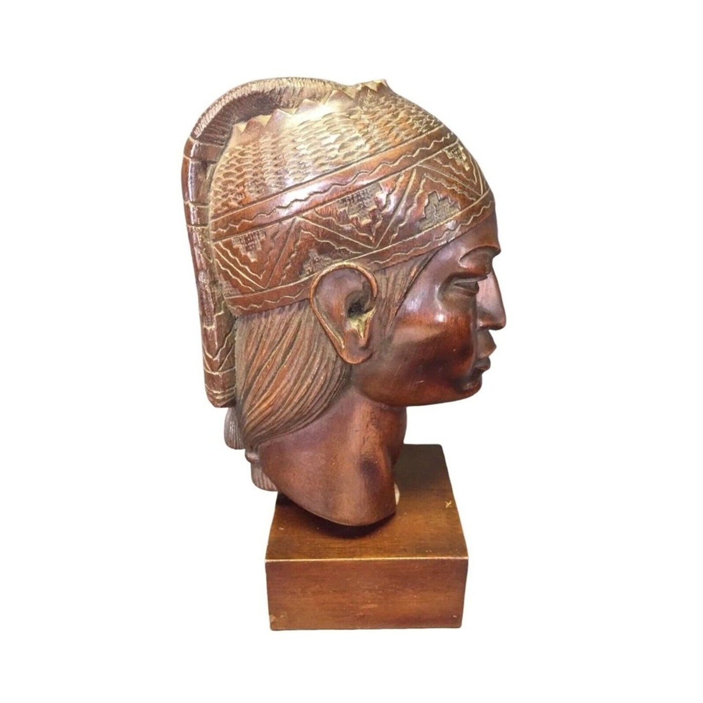Antique Inca Warrior Statue Sculpture A. Saravia Peru Mahogany Wood Carving 1960