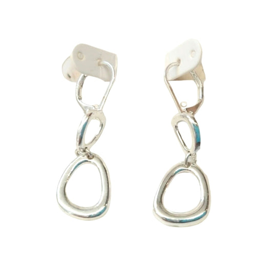 Vintage Double Oval Link Dangle Earrings Sterling Silver Plated Lever Back