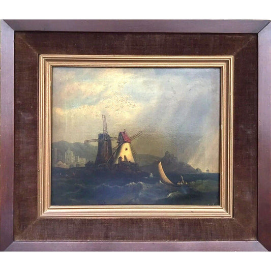Dutch Antique Oil Painting Windmill Canvas Landscape Original 18 Century