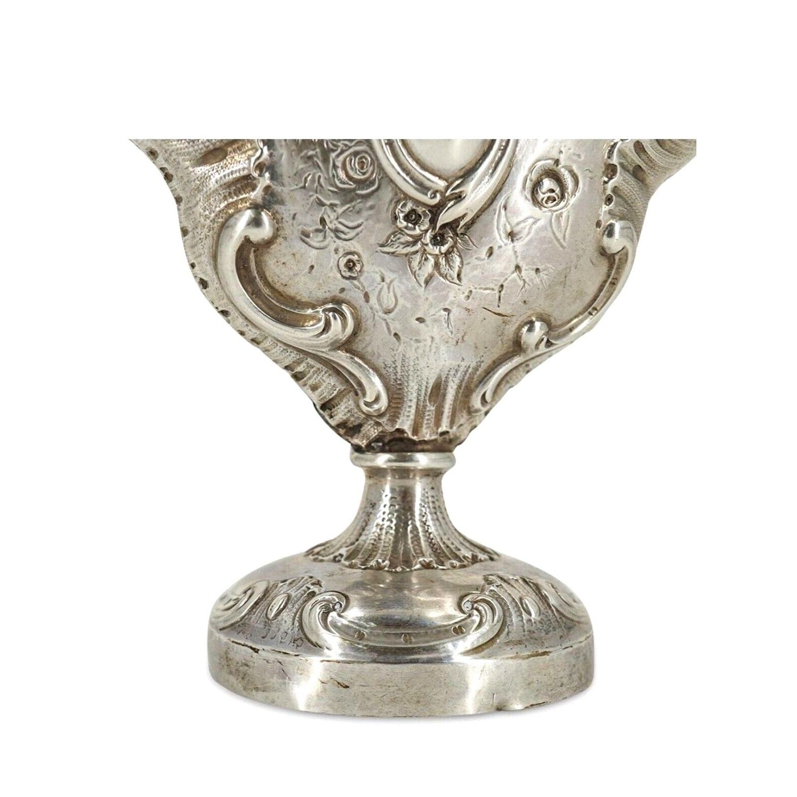 Rare Antique Set of 3 Ornate Rose Vases - Hanau Silver German Rococo 1800s