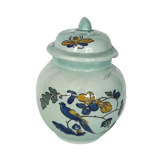 Adams Calyx Ware Sugar Bowl w/ Lid Blue Fine Porcelain Bird England 5"H 4"W
