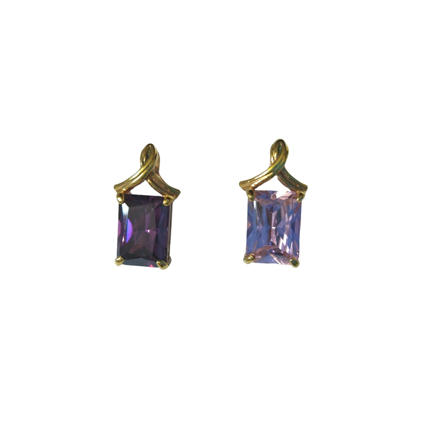 Vintage Purple Amethyst Gold Plated Mismatched Stud Earrings Omega Clip