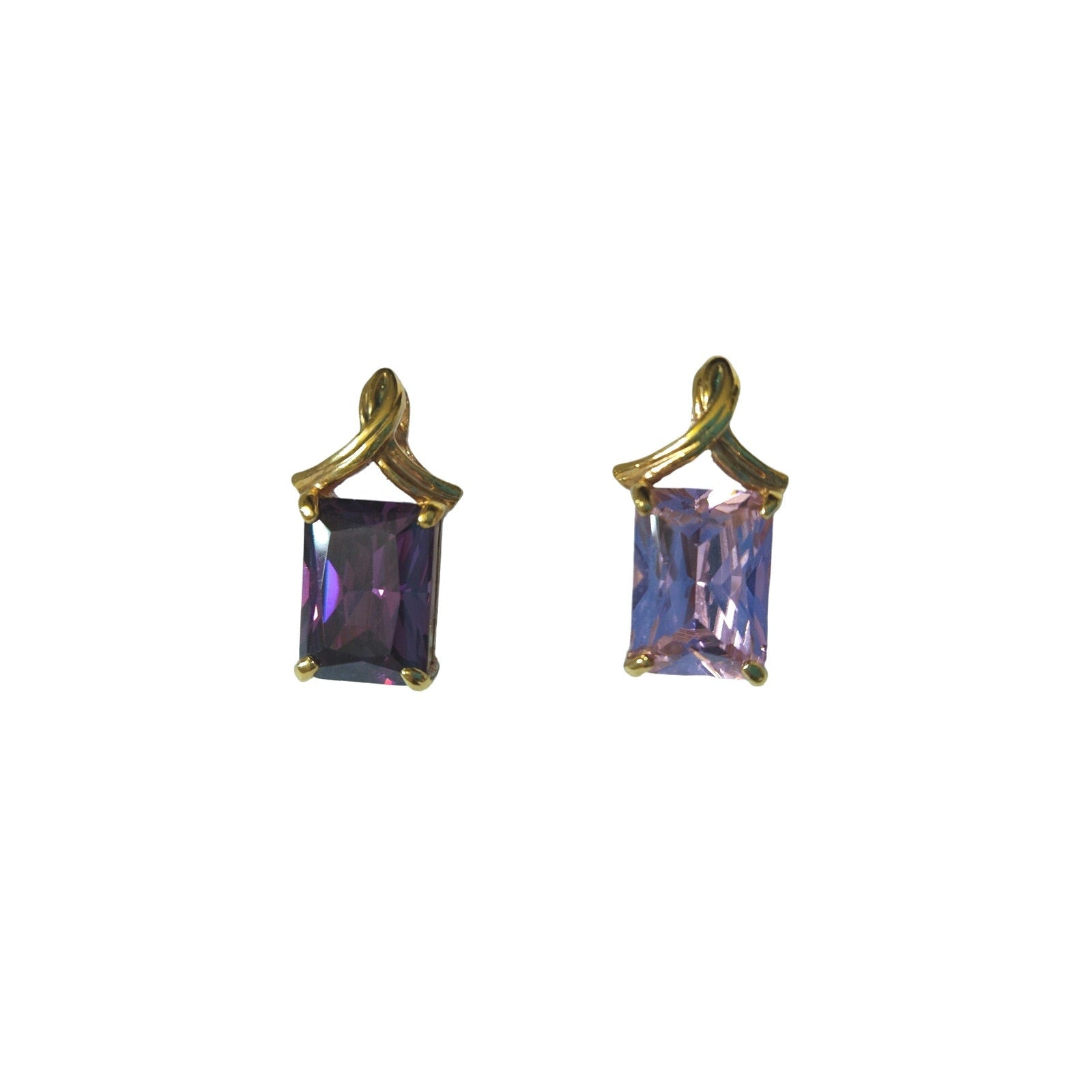 Vintage Purple Amethyst Gold Plated Mismatched Stud Earrings Omega Clip