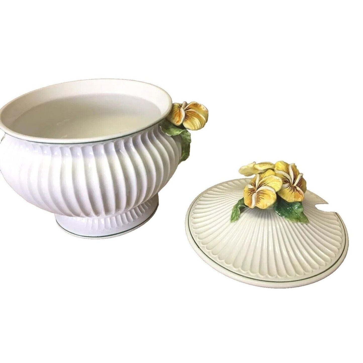 Antique Majolica White Glazed Porcelain Italy Soup Bowl With Spoon