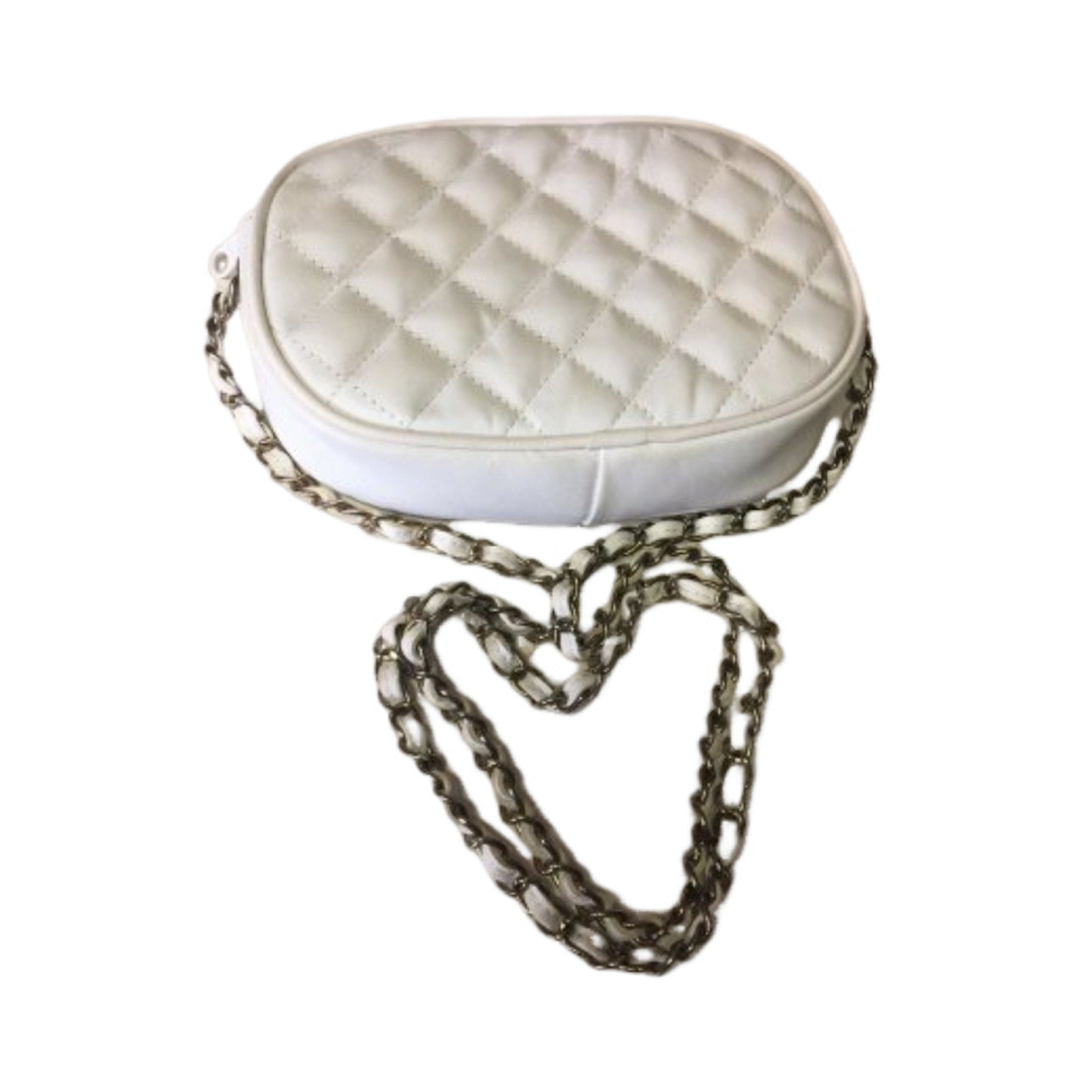 Women Quilted Chain-Strap Clutch Handbag Purse Casual Small White