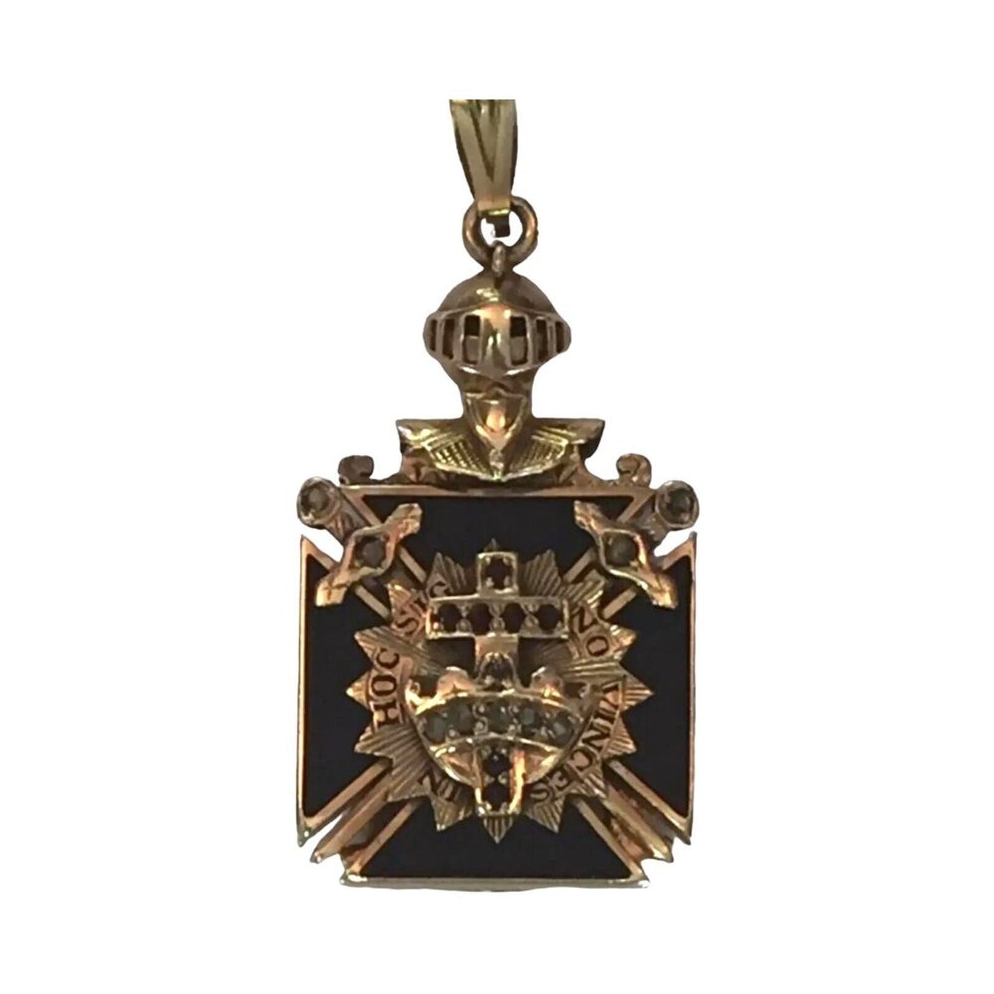 Antique Masonic Knight 32nd Degree Diamonds Onyx 14K Gold Pendant Medallion