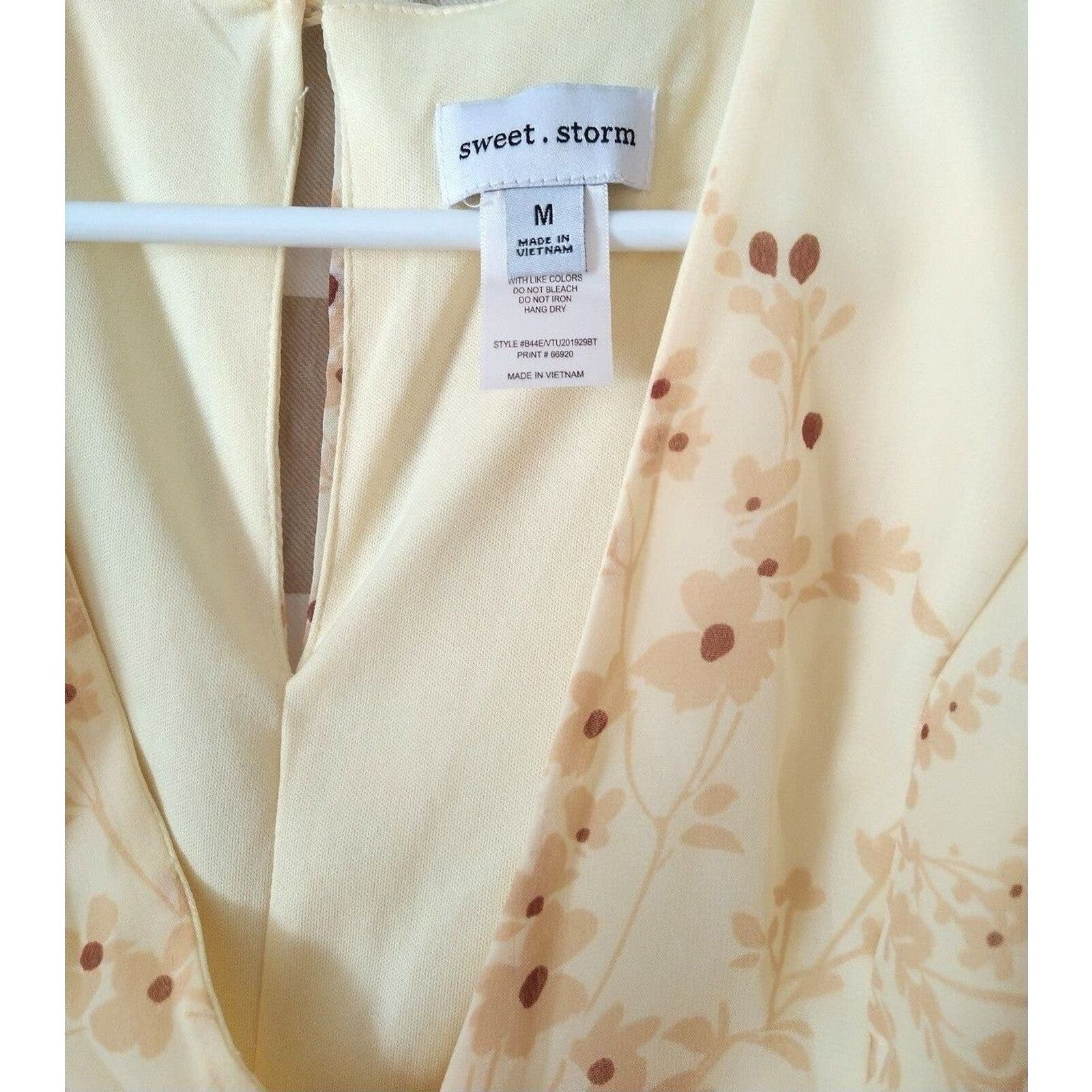 Sweet storm yellow floral mini Dress short puff sleeve M