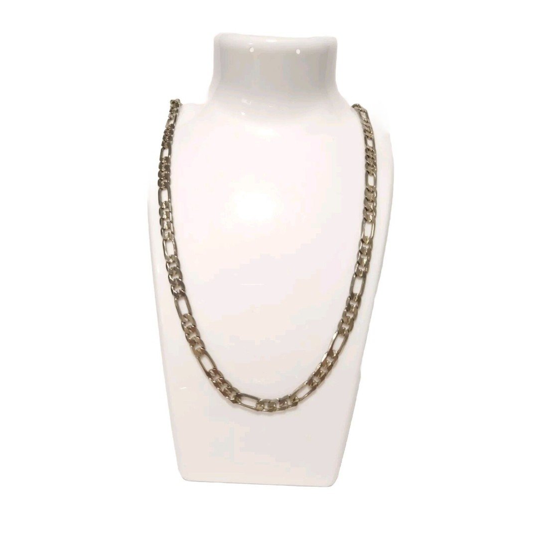 Vintage Silver Tone 24"Figaro Chain Necklace