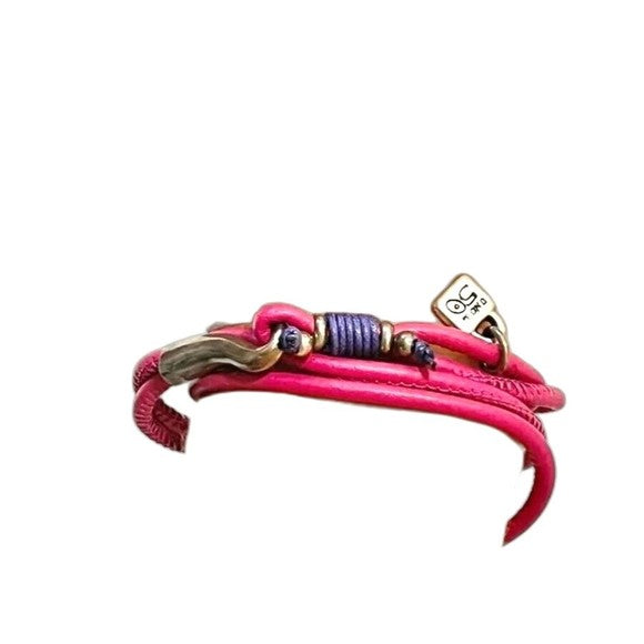 Uno De 50 Bracelet Double Pink Leather Silver Charm Unisex Men's Women's Spain
